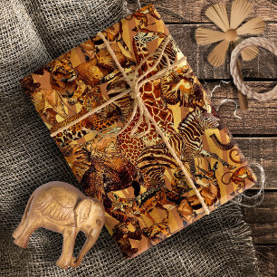 Papier Cadeau Safari de collection d'animaux sauvages ID1149