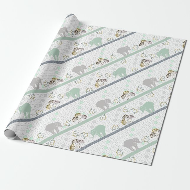 Papier Cadeau Safari éléphant vert | BABY SHOWER (Déroulé)