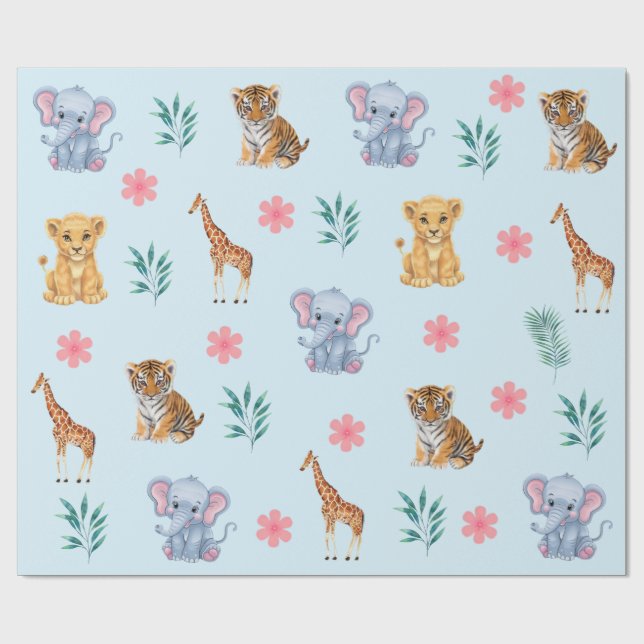 Papier Cadeau Safari moderne Jungle Animaux éléphant Tiger Lion (Plat)