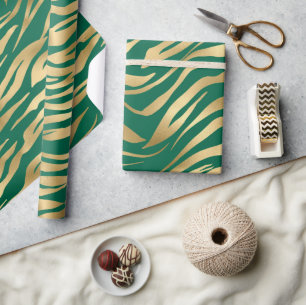 Papier Cadeau Safari stylé vert et or Wild Tiger Stripes