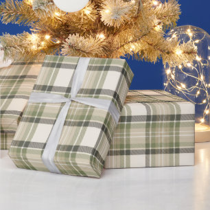 Papier Cadeau Sage Cottage Écossais Tartan Vert Sauge