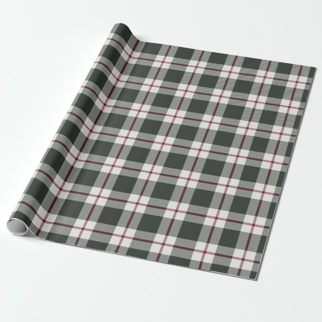 Papier Cadeau Sage Green et Berry Red Plaid Noël Holiday (Déroulé)