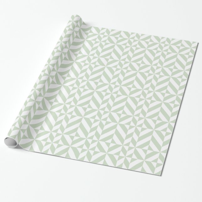 Papier Cadeau Sage Green Geometric Deco Cube Pattern (Déroulé)