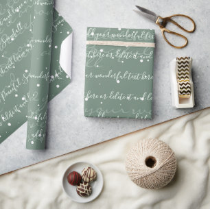 Papier Cadeau Sage Green Minimaliste Script Personnalisé Texte 