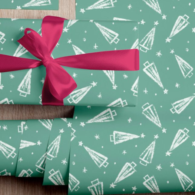 Papier Cadeau Sage Green Moderne Arbre de Noël Motif (Créateur téléchargé)