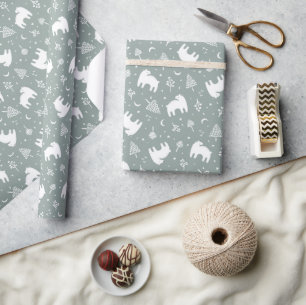 Papier Cadeau Sage Green Woodland Baby Bears