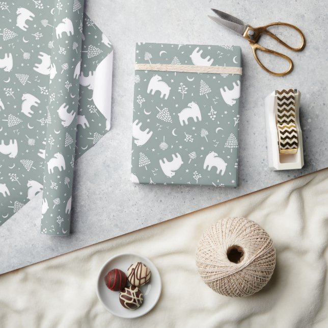 Papier Cadeau Sage Green Woodland Baby Bears (Artisanat)