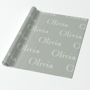Papier Cadeau Sage moderne personnalisé Pastel Nom de script Wra