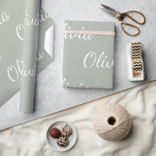 Papier Cadeau Sage personnalisé Green Pastel Nom de script