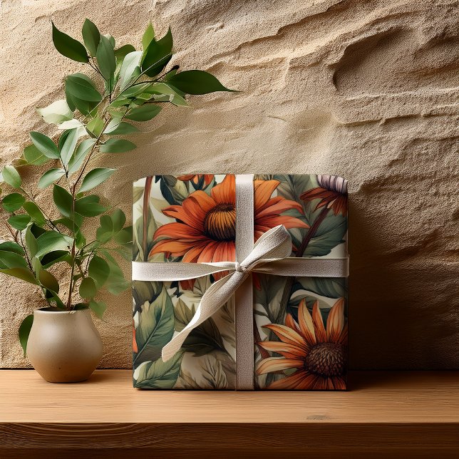 Papier Cadeau Sage Terracotta Botanique Floral Fête de Mariage (Sage Terracotta Botanical Floral Bridal Shower Wrapping Paper)