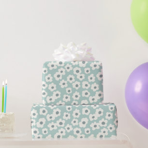 Papier Cadeau Sage Vert Blanc Gris Floral Boho tendance