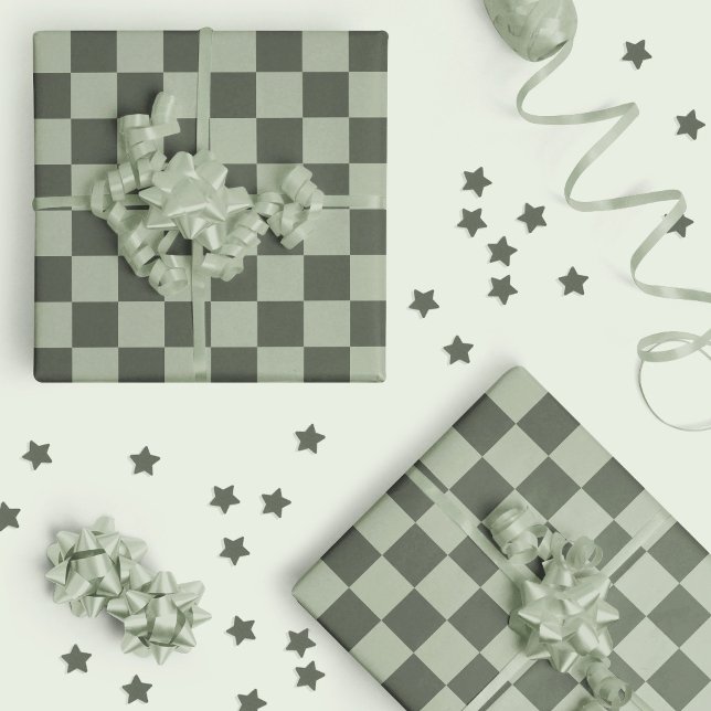 Papier Cadeau Sage Vert Foncé Damier Damassé À Carreaux (Créateur téléchargé)