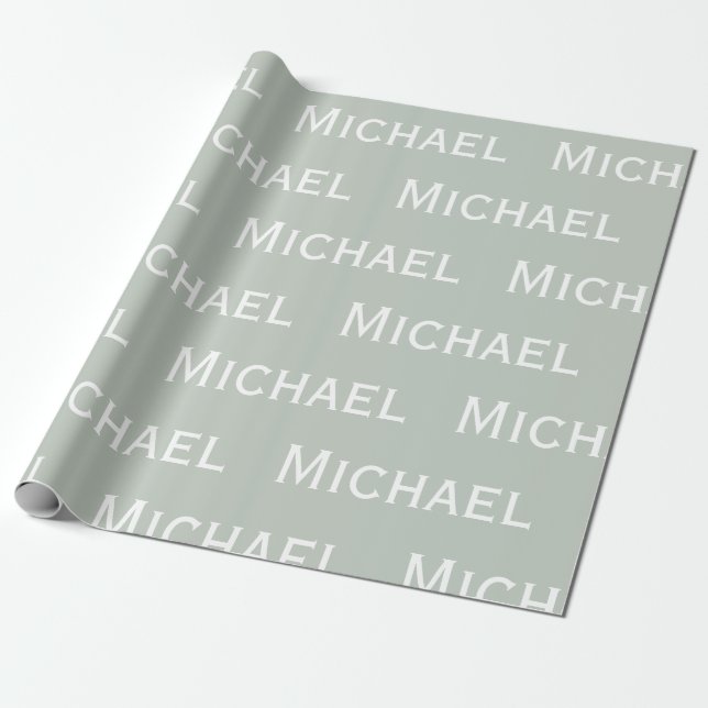 Papier Cadeau Sage vert Nom personnalisé (Déroulé)