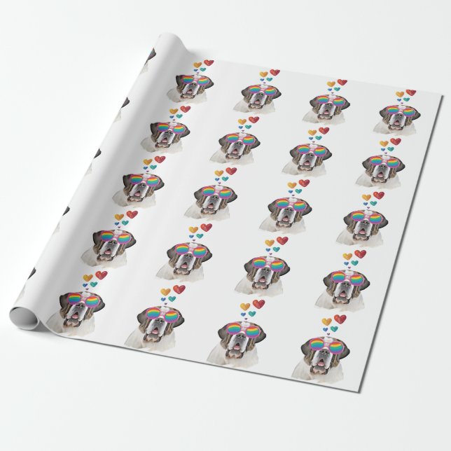 Papier Cadeau Saint Bernard Chien avec Coeurs Saint-Bernard Sain (Déroulé)