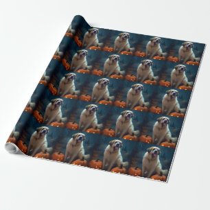 Papier Cadeau Saint-Bernard d'Halloween avec citrouilles effraya