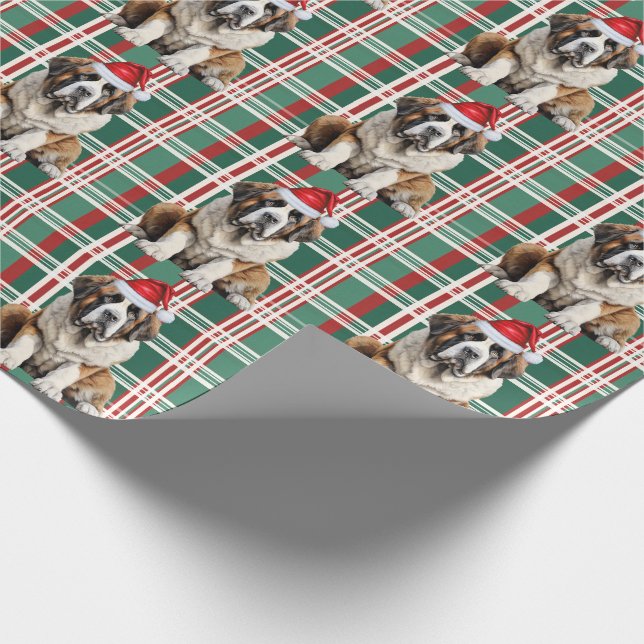 Papier Cadeau Saint Bernard Santa Dog Holiday Plaid Christmas (Coin)
