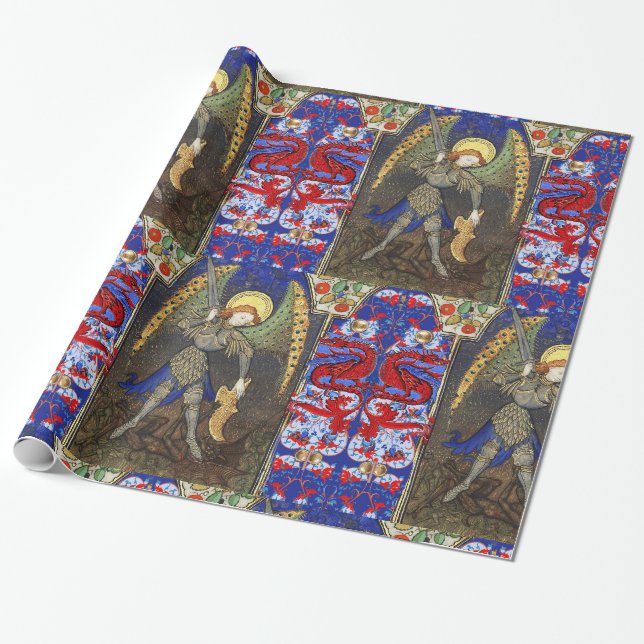Papier Cadeau Saint Michel l'Archange avec le diable, Dragons ro (Déroulé)
