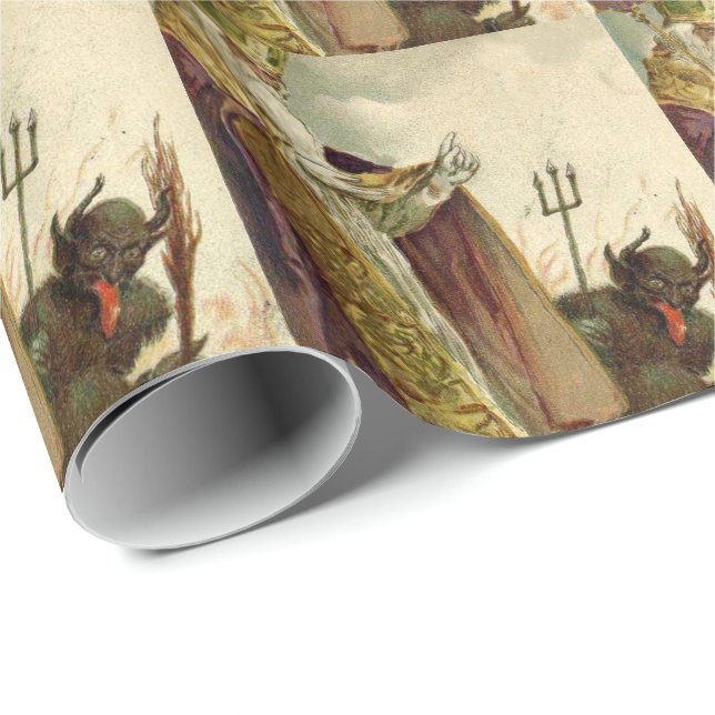 Papier Cadeau Saint Nicolas Krampus Prêtre de la fourche (Coin rond)