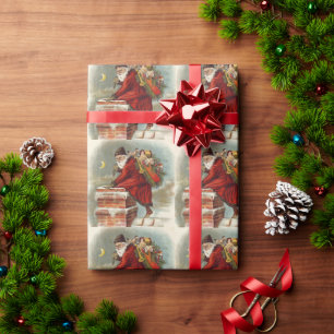 Papier Cadeau Saint Nicolas victorien de Noël sur le toit