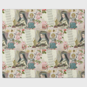 Papier Cadeau Saint-Thérèse Poème Vintage catholique collage du 