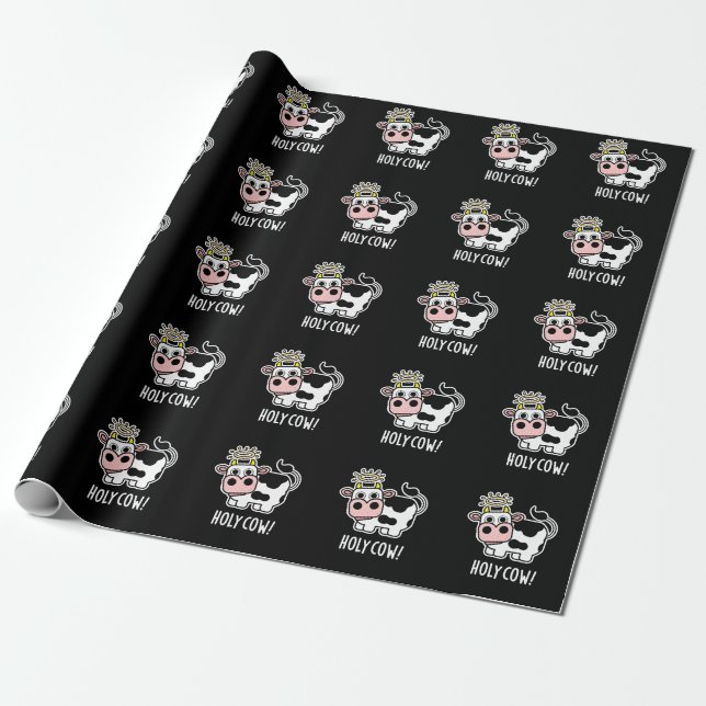 Papier Cadeau Saint vache drôle animal jeu de mots foncé BG (Déroulé)