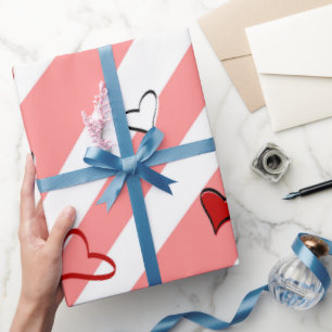 Papier Cadeau Saint Valentin Amour Coeurs et ligne rose