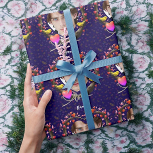 Papier Cadeau Saint Valentin avec oiseau canari