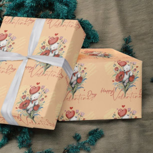 Papier Cadeau Saint-Valentin avec ours en peluche riche