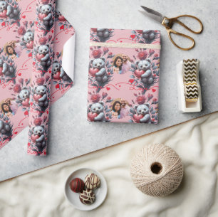 Papier Cadeau Saint-Valentin avec ours en peluche riche
