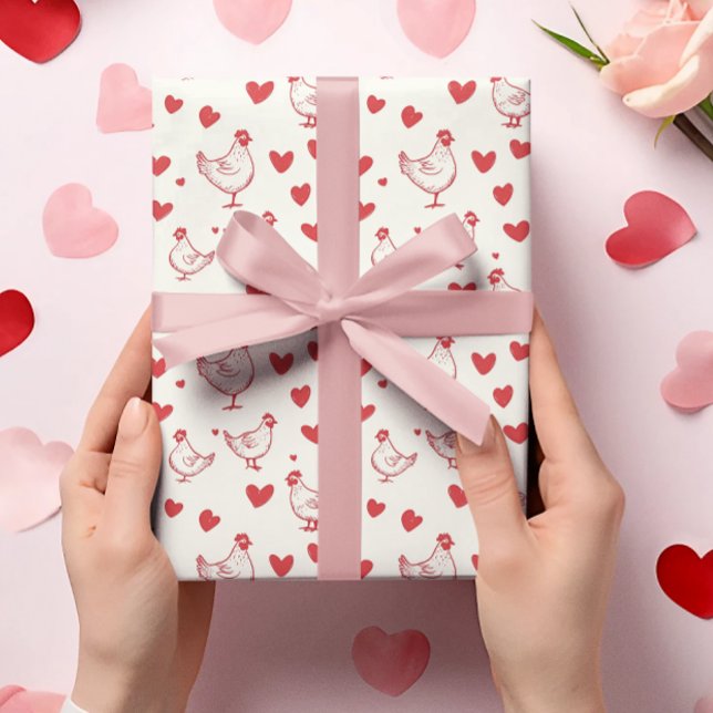 Papier Cadeau Saint-Valentin Chicken Heart Love (Créateur téléchargé)