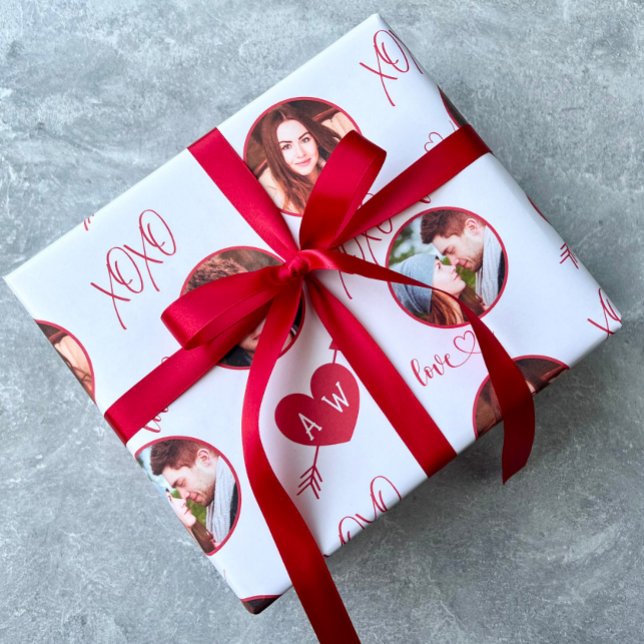 Papier Cadeau Saint-Valentin Coeur & Initiales Photo personnalis (Créateur téléchargé)