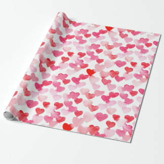 Papier Cadeau Saint Valentin Coeurs d'aquarelle rouge et rose