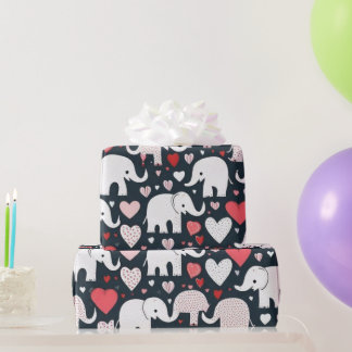 Papier Cadeau Saint Valentin éléphants & coeurs envelopper papie