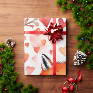 Papier Cadeau Saint Valentin renard coeur rouge Enveloppement Pa