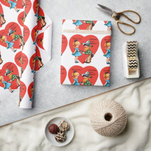 Papier Cadeau Saint-Valentin Rétro, Cowboy Vintage avec Fille