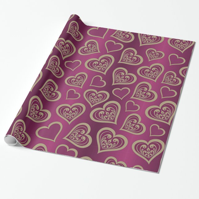 Papier Cadeau Saint Valentin Violet dans les Coeurs Brown (Déroulé)