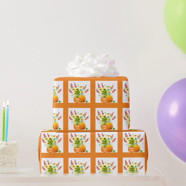 Papier Cadeau Saison Automne Citrouilles et fleurs Découpage ou (Cadeaux de fête)
