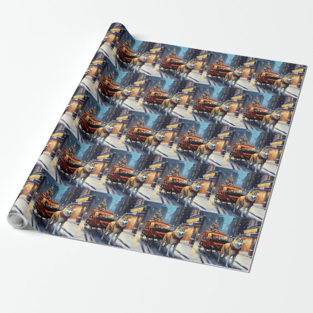 Papier Cadeau Saison de Noël Akita (Déroulé)