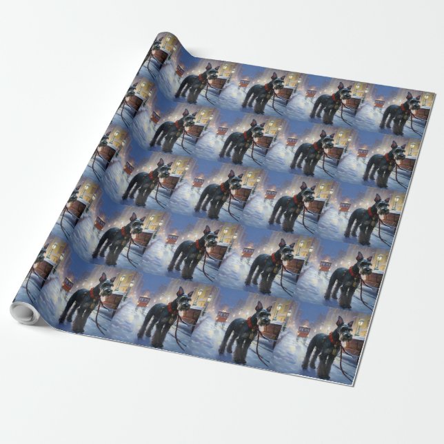 Papier Cadeau Saison de Noël des Schnauzer miniatures (Déroulé)
