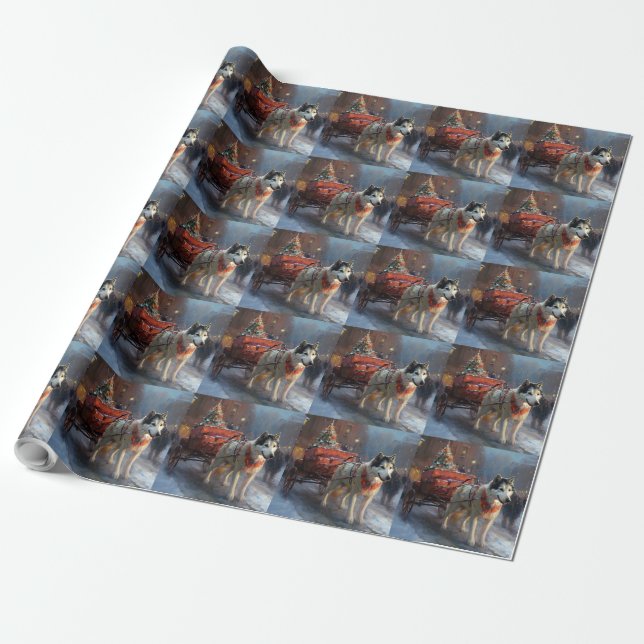 Papier Cadeau Saison de Noël du Malamute de l'Alaska (Déroulé)