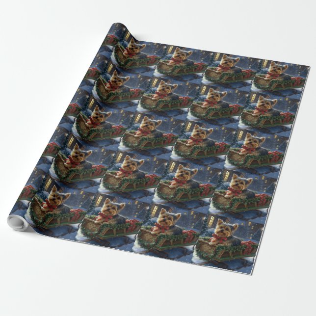 Papier Cadeau Saison de Noël du Yorkshire Terrier (Déroulé)