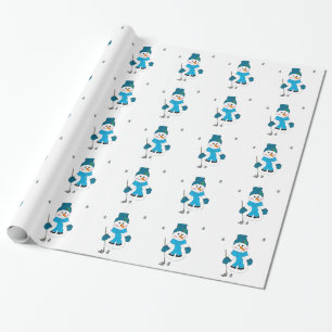 Papier cadeau saisonnier golfeur bonhomme de neige