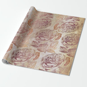 Papier Cadeau Sale floral métallique d'or de rose de rose de