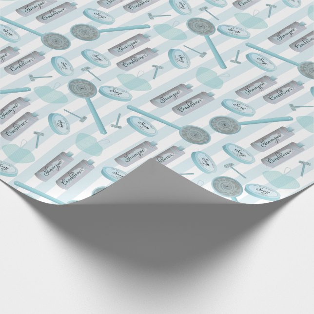 Papier Cadeau Salle de bain Spa douche Aqua Blue sur bandes (Coin)