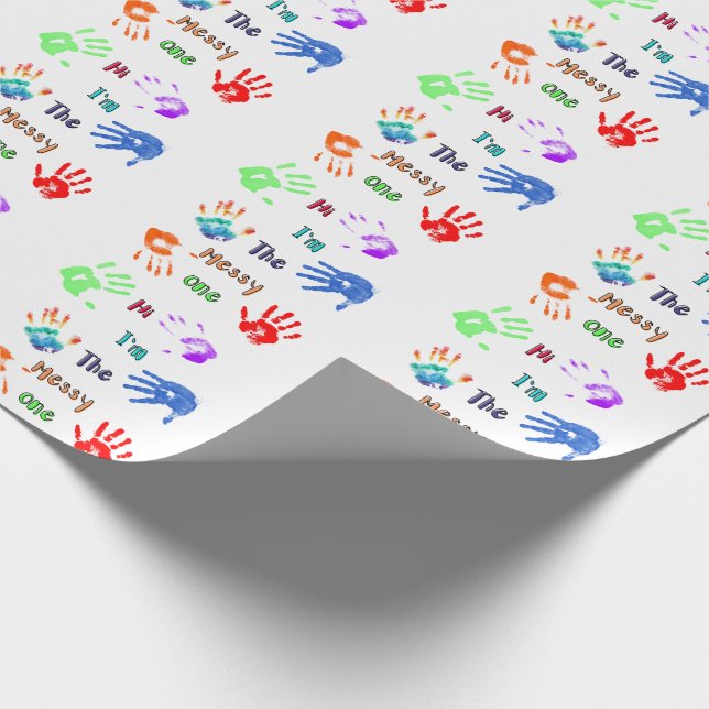 Papier Cadeau Salut, je suis The Messy One - Paint Handprints (Coin)