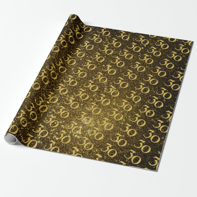 Papier Cadeau Salutations à 30 ans Black Gold 30e anniversaire (Déroulé)