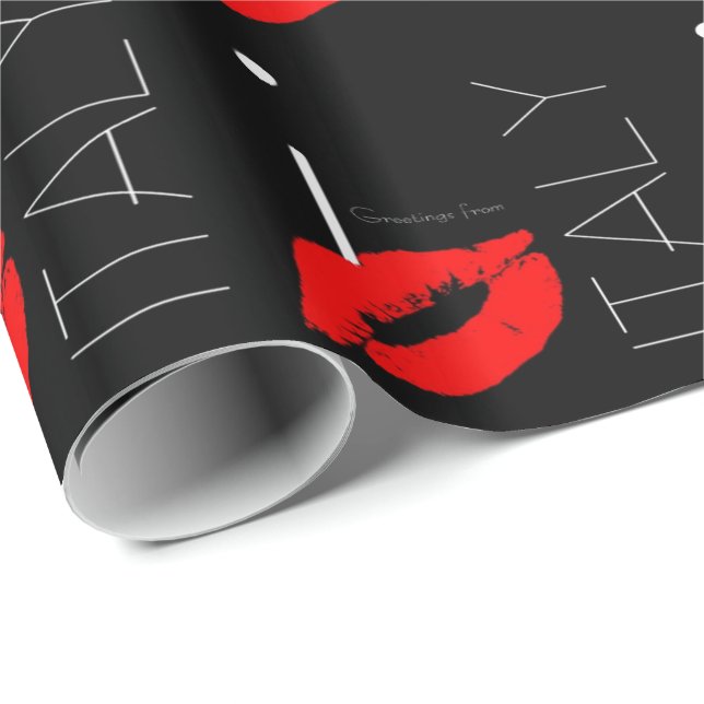 Papier Cadeau Salutations de baiser rouge d'amour de rouge à (Coin rond)