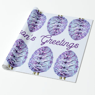 Papier Cadeau Salutations de la saison Pinecone Enveloppement pa