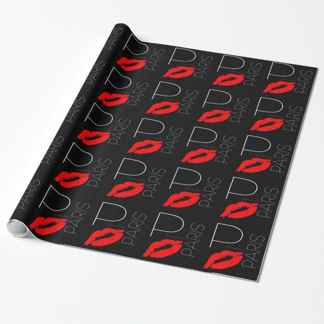 Papier Cadeau Salutations de noir rouge de baiser de rouge à (Déroulé)