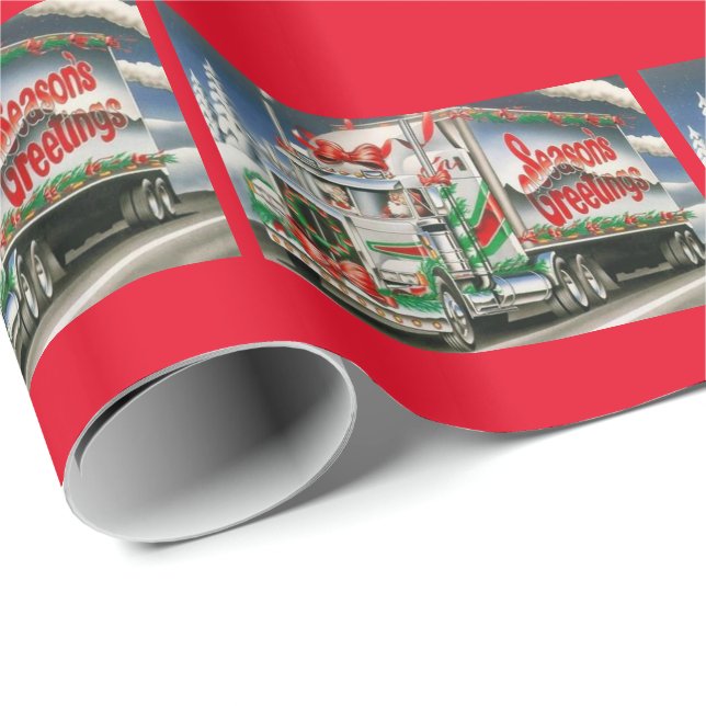 Papier Cadeau Salutations de saison Trucking Père Noël (Coin rond)